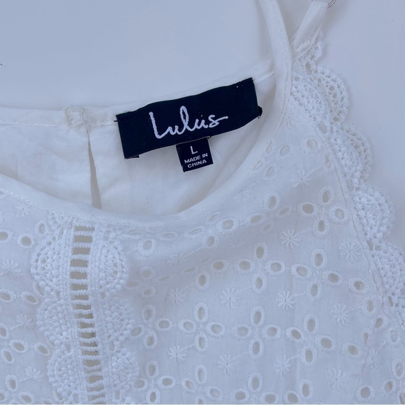 Lulu's White Let Your Heart Go Eyelet Mini Dress Size Large - Picture 3 of 9